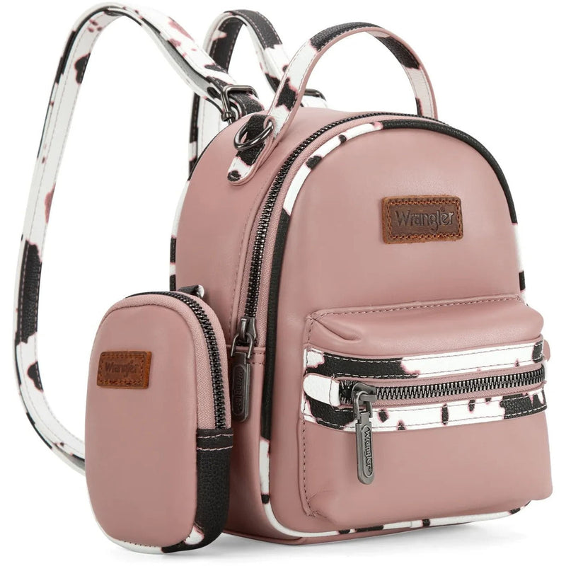 Wrangler - Womens Cow Print Trimmed Mini Backpack With Coin Pouch