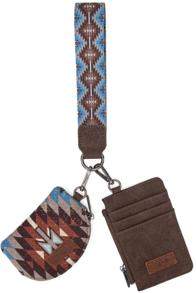 Wrangler - Womens Southwestern Art Print Dual Pouch Wristlet