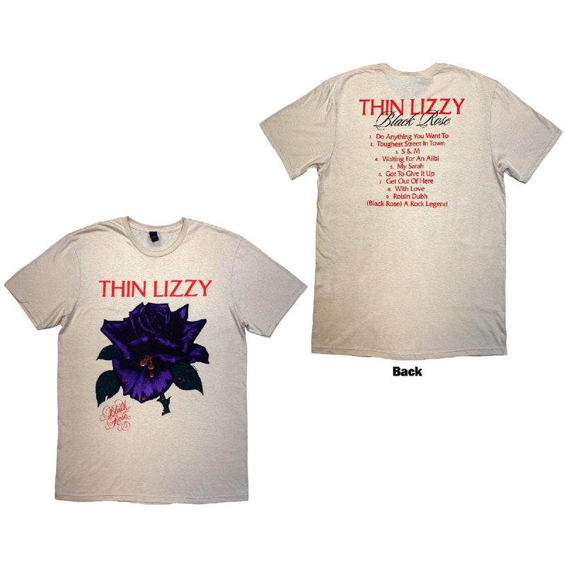 Thin Lizzy - Unisex Black Rose Tracklist T-Shirt