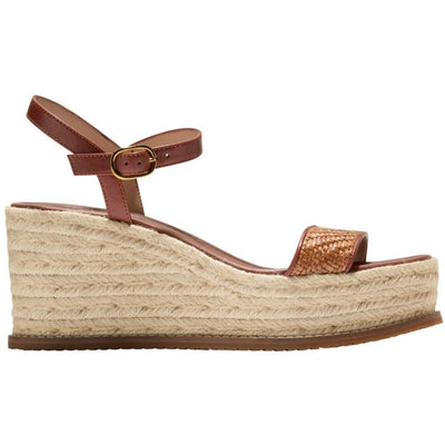 Cole Haan - Womens Cloudfeel Keeton Espadrille Flatforms Sandals — Tan Raffia/Dark Cuoio Leather
