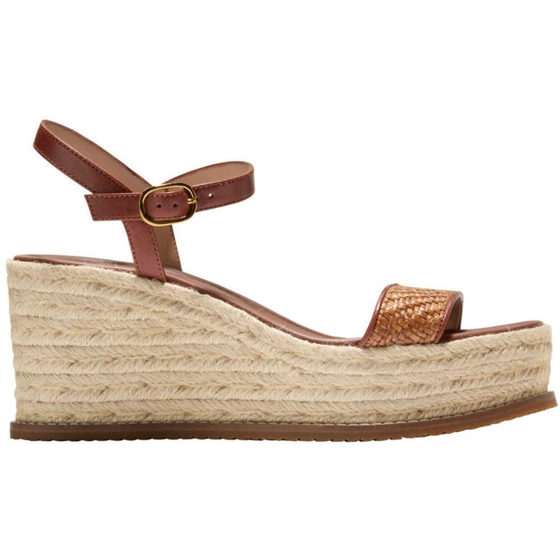 Cole Haan - Womens Cloudfeel Keeton Espadrille Flatforms Sandals — Tan Raffia/Dark Cuoio Leather