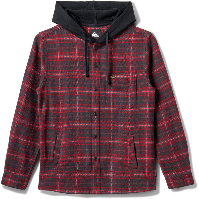 Quiksilver - Mens Sandbar Hooded Flannel Long Sleeve Woven Shirt — Black