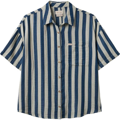 Brixton - Womens Mykonos Stripe Boyfriend Short Sleeve Woven Shirt — Deep Sea