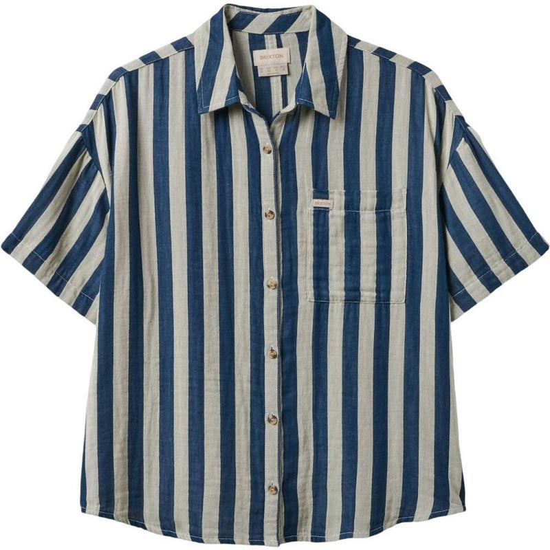 Brixton - Womens Mykonos Stripe Boyfriend Short Sleeve Woven Shirt — Deep Sea