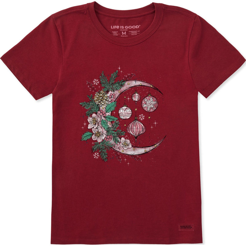 Life Is Good - Womens Christmas Ornament Moon Short Sleeve T-Shirt