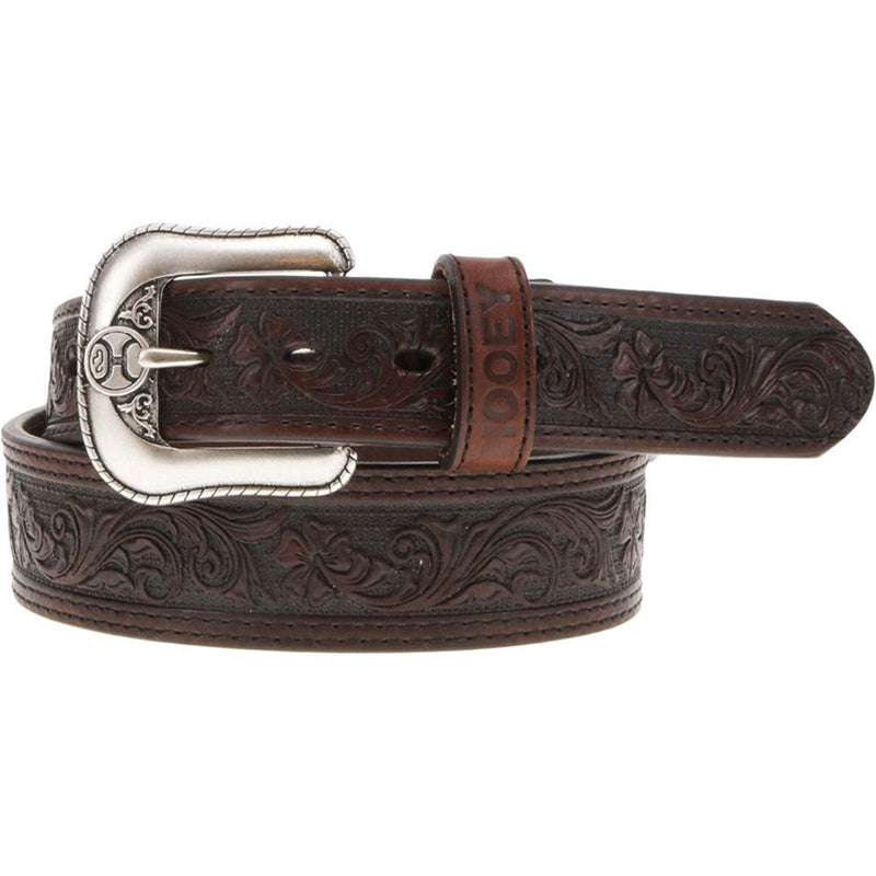 Hooey - Mens Midnight 1.75-1.5 Tapered Leather Filigree Embossed Belt With Double Welt Edge & Accents