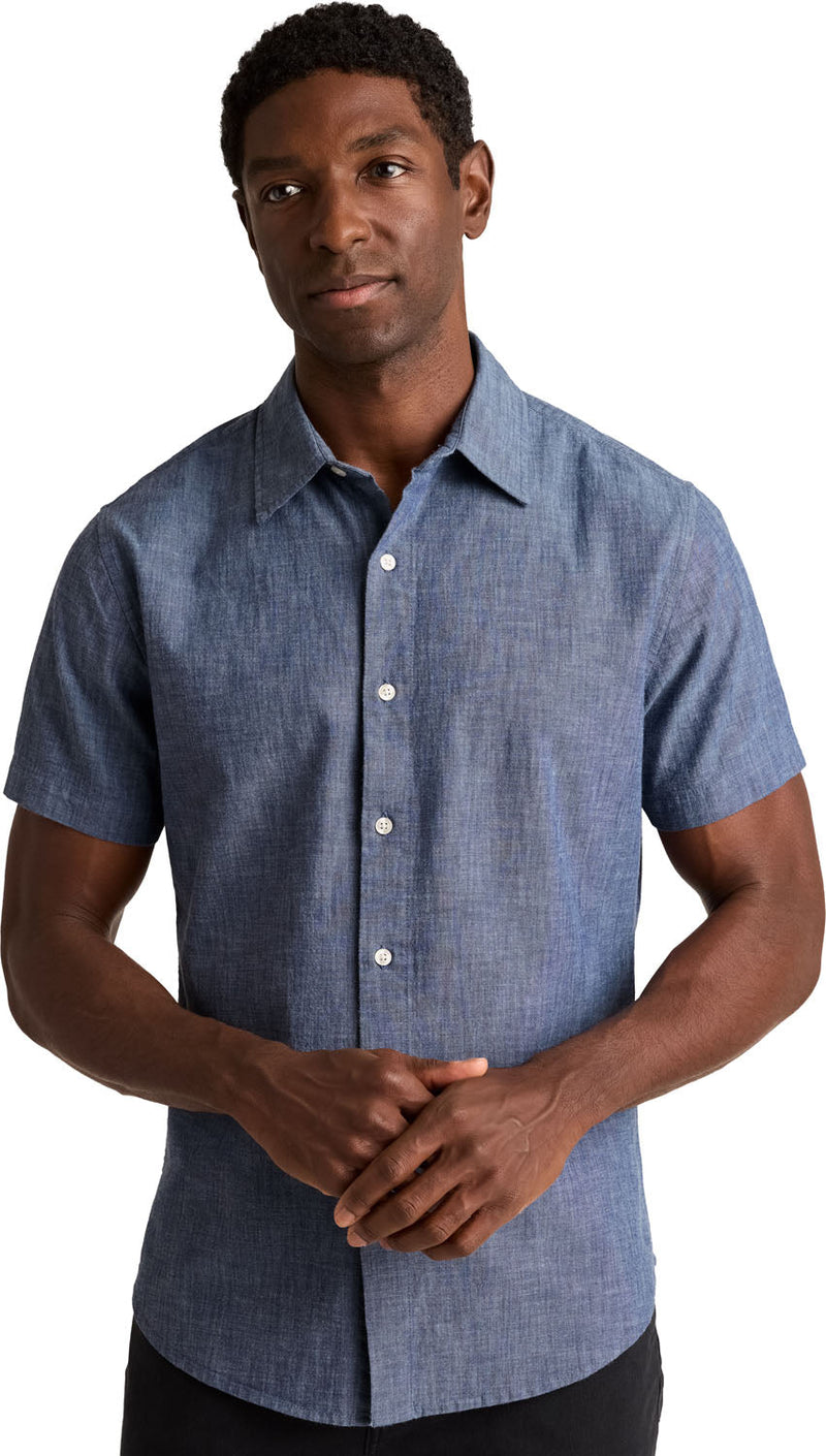 Bonobos - Mens Riviera Point Collar Button Down Woven Shirt — Dark Wash Chambray