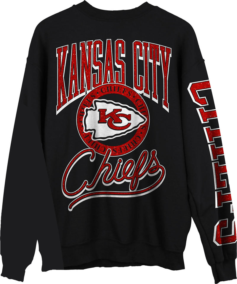 Junk Food - Unisex Chiefs Glitter Crew Neck Fleece Sweatshirt