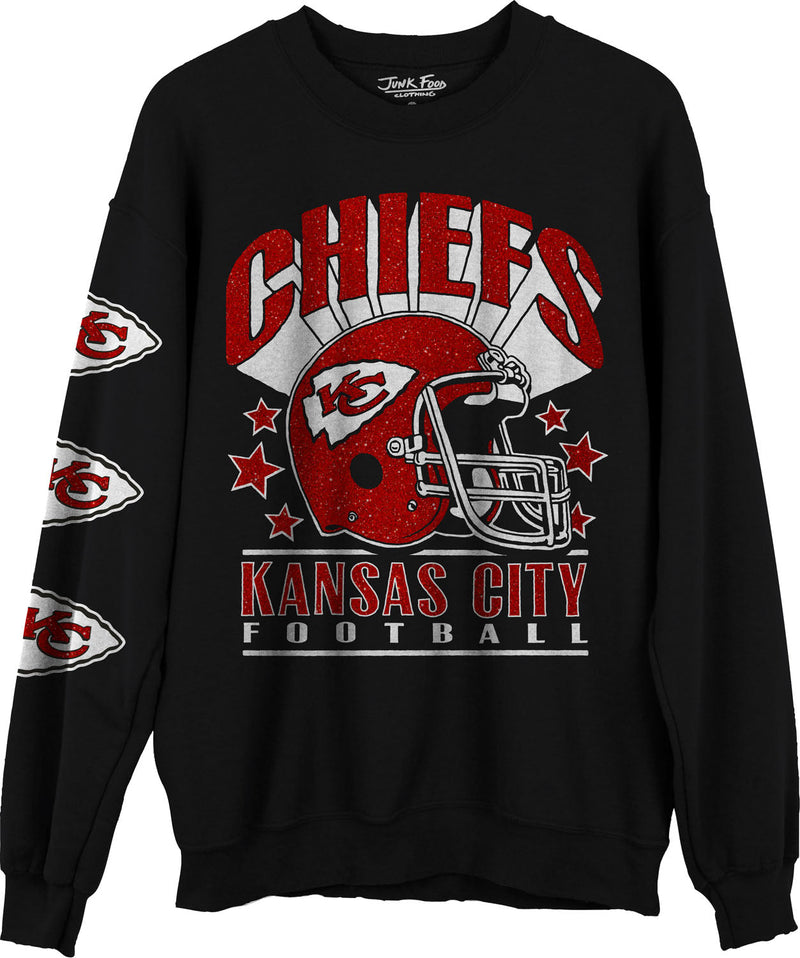 Junk Food - Unisex Chiefs Glitter Hlmt Crew Neck Fleece Sweatshirt