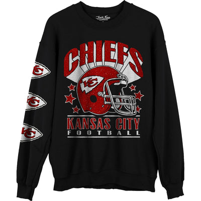 Junk Food - Unisex Chiefs Glitter Hlmt Crew Neck Fleece Sweatshirt