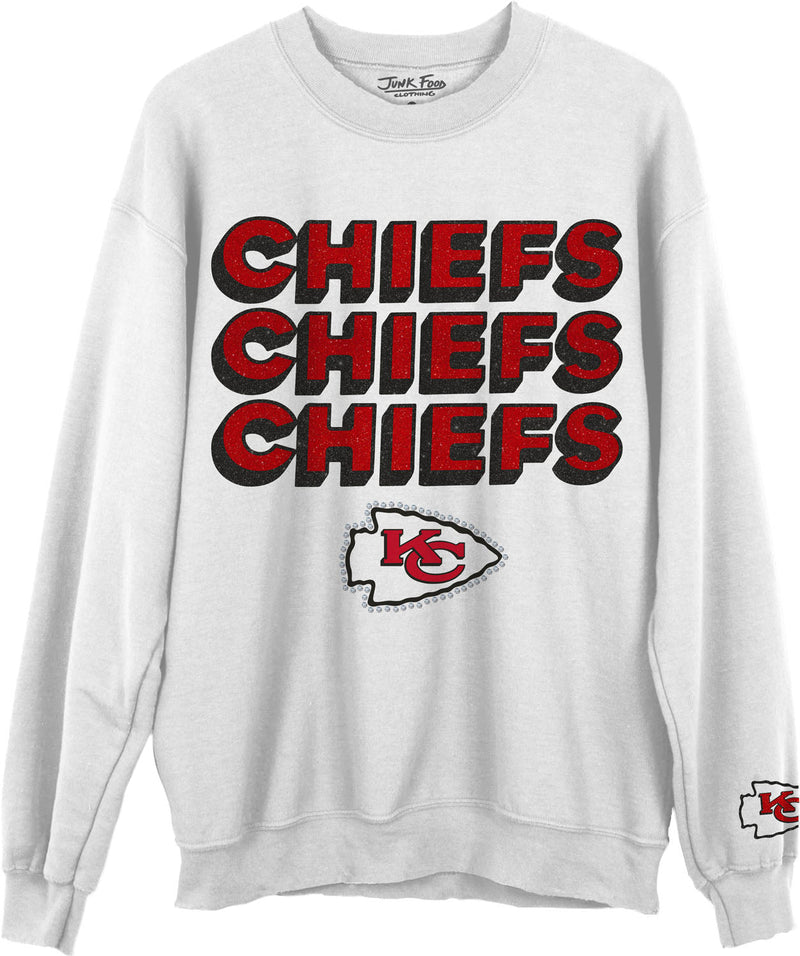 Junk Food - Unisex Chiefs Repeat Bling Crew Neck Fleece Sweatshirt