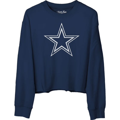 Junk Food - Womens Cowboys Bling Crop Crew Neck Fleece Sweatshirt