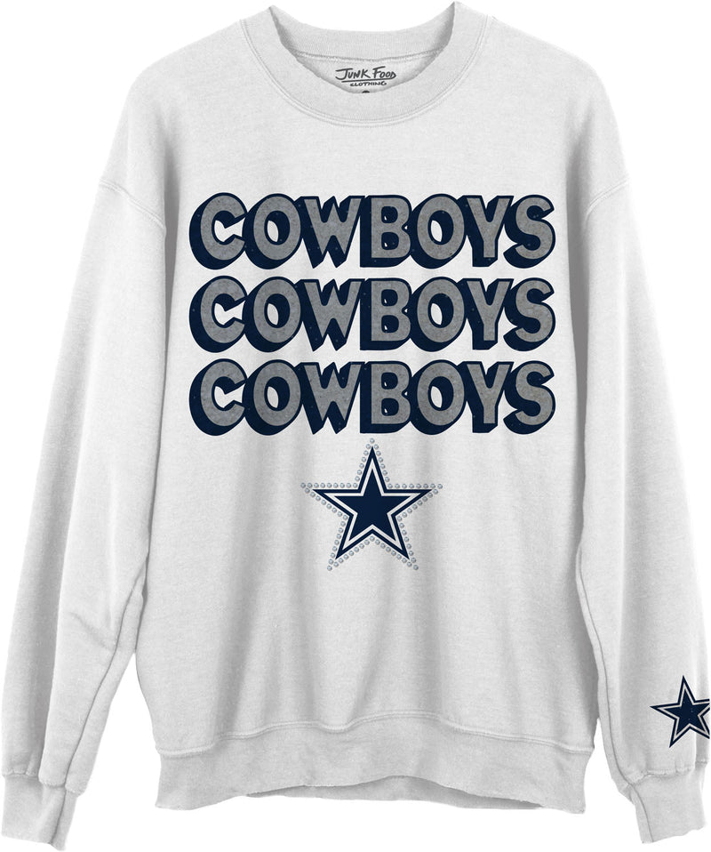 Junk Food - Unisex Cowboys Repeat Bling Crew Neck Fleece Sweatshirt
