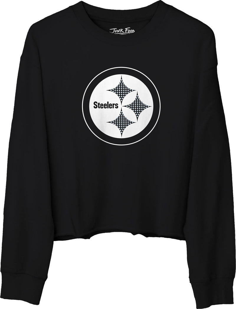 Junk Food - Womens Steelers Bling Crop Crew Neck Fleece Sweatshirt