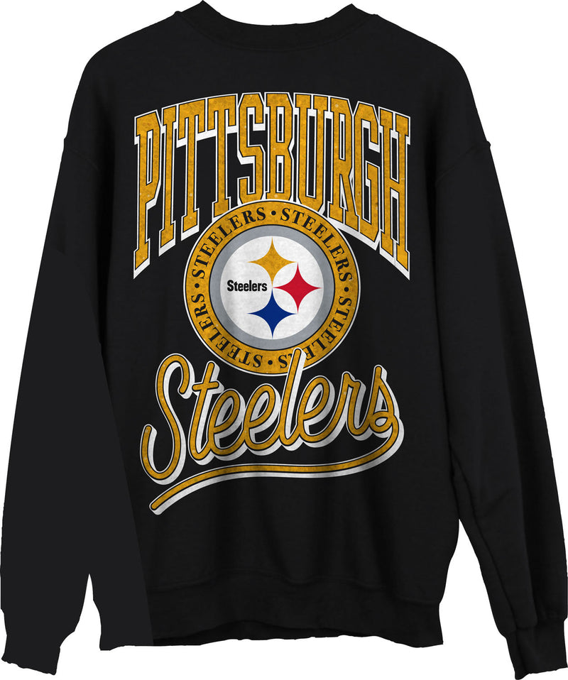 Junk Food - Unisex Steelers Glitter Crew Neck Fleece Sweatshirt