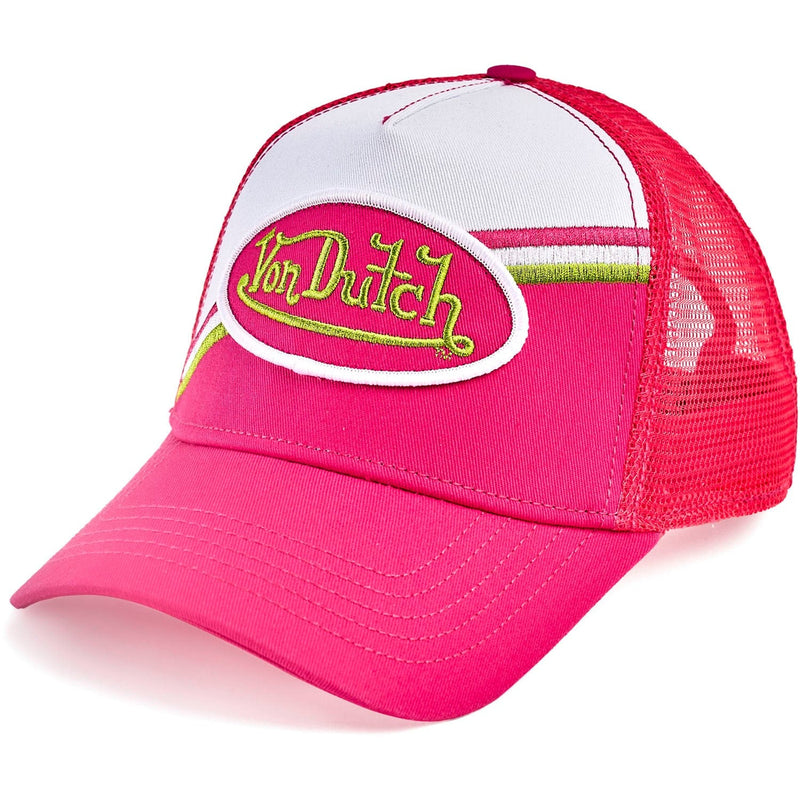 Von Dutch - Mens Cotton Twill Mesh Trucker Hat With Patch And Front Panel Embroidery — Pink