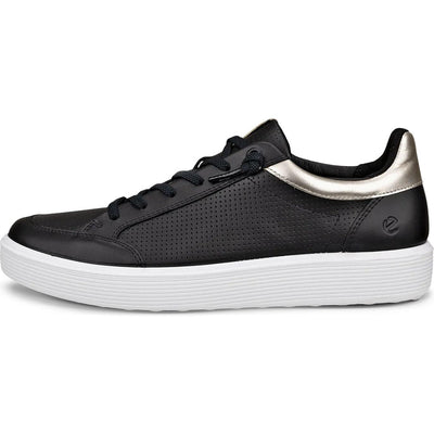 Ecco - Womens Soft 60 Leather Sneaker — Black/Black/Pure White Gold