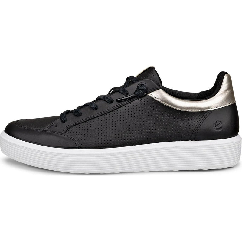 Ecco - Womens Soft 60 Leather Sneaker — Black/Black/Pure White Gold
