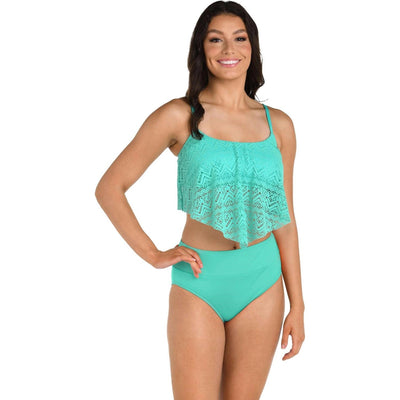 24Th & Ocean - Womens Cecily Handkerchief Flounce Midkini Top — Aquamarine