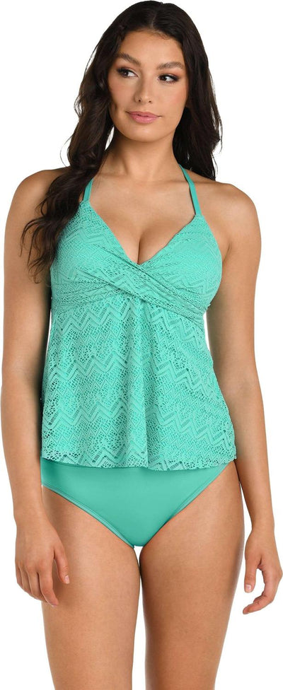 24Th & Ocean - Womens Cecily Molded Front Wrap Flyaway Tankini Top — Aquamarine