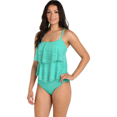 24Th & Ocean - Womens Cecily Tiered Tankini Top — Aquamarine