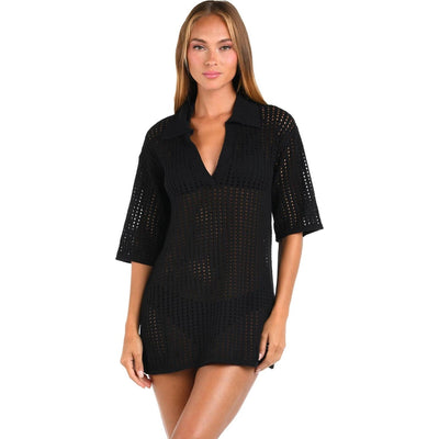 Sunshine 79 - Womens Resort Crochet Swim Cover-Up Tunic — Black