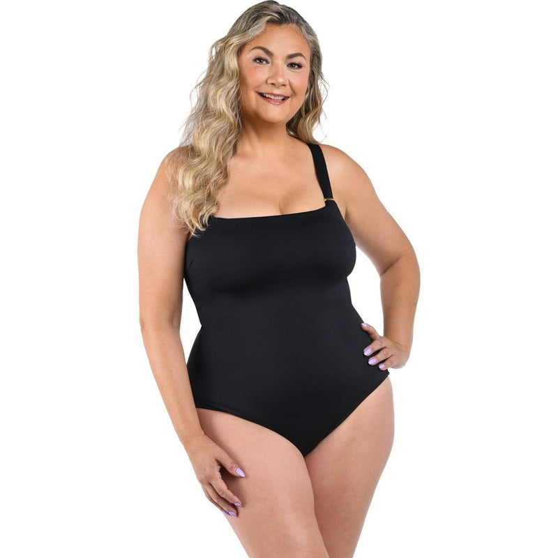 La Blanca - Womens Lb Luxe Square Neck Off The Shoulder One Piece Swimsuit — Black