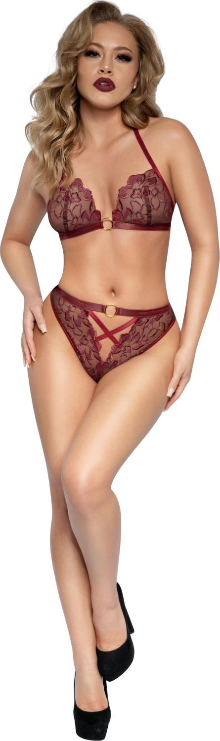Dreamgirl - Womens Stretch Floral Lace Bra And Criss-Cross Panty Set