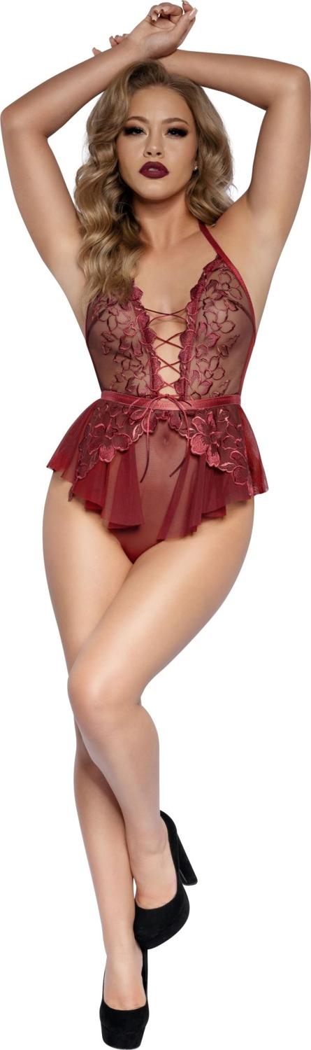 Dreamgirl - Womens Stretch Floral Lace Flounce Teddy
