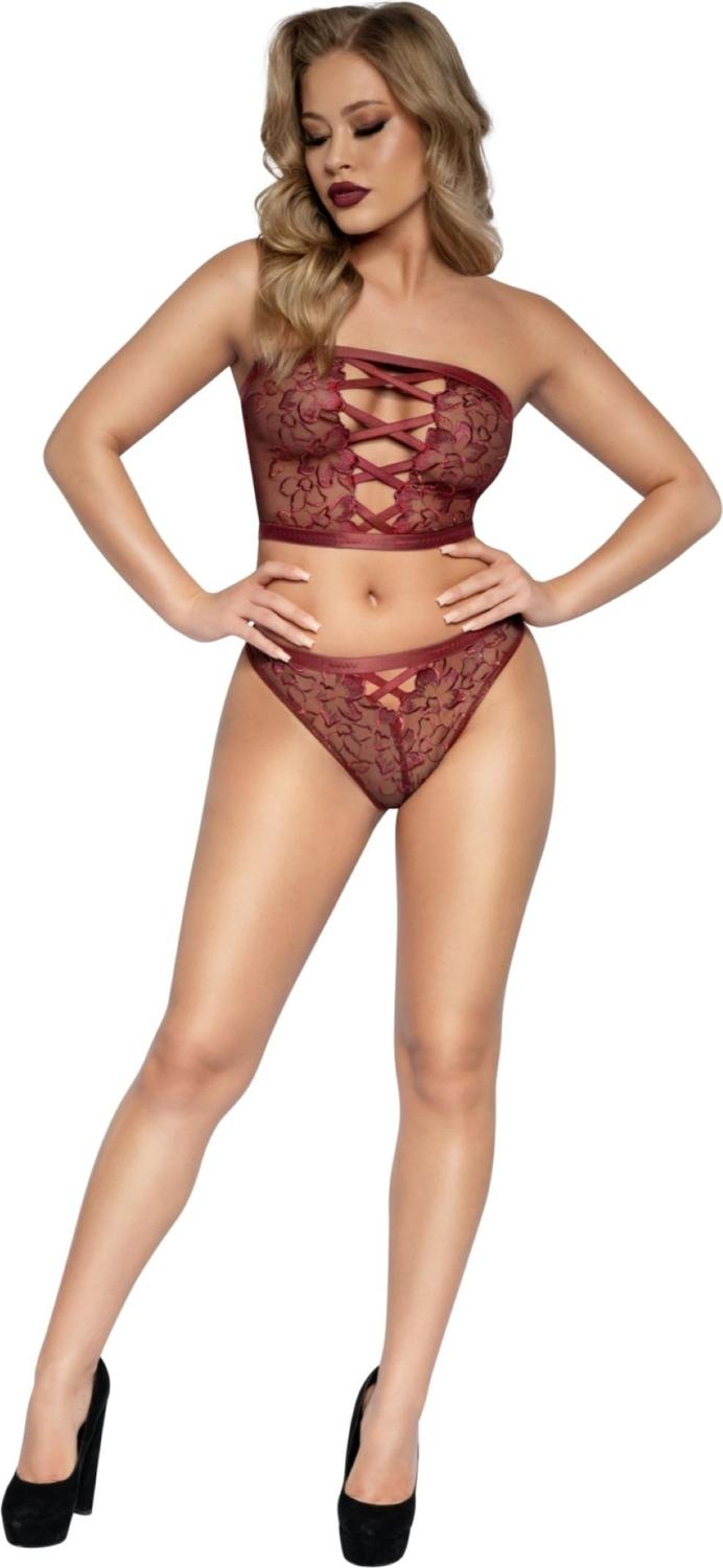 Dreamgirl - Womens Stretch Floral Lace Criss-Cross Bra And Panty Set