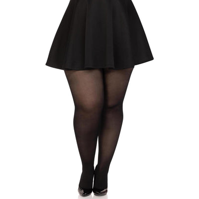 Leg Avenue - Womens Plus Size Opaque Sheer To Waist Tights With Cotton Crotch — Black