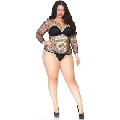 Leg Avenue - Womens Plus Size Spandex Long Sleeved Industrial Net Shirt — Black