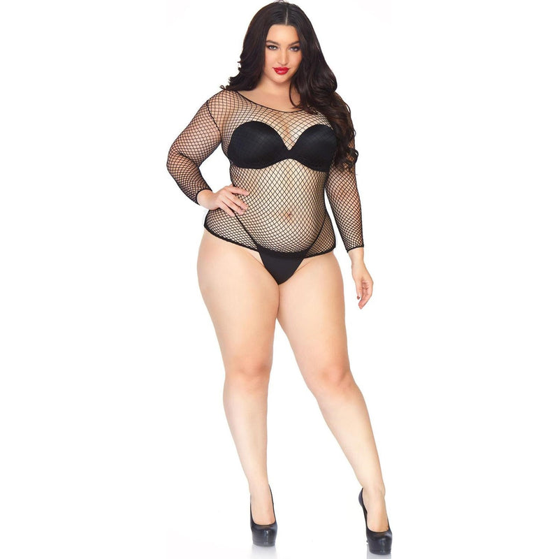 Leg Avenue - Womens Plus Size Spandex Long Sleeved Industrial Net Shirt — Black