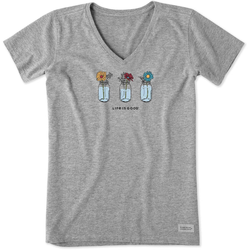 Life Is Good - Womens Crusher Graphic V-Neck T-Shirt Floral Jars
