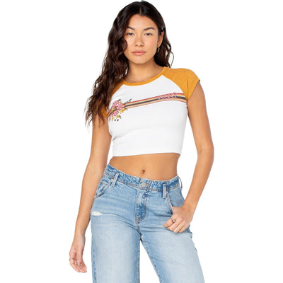 Roxy - Womens Retro Heritage Stripe Crop Ribbed T-Shirt