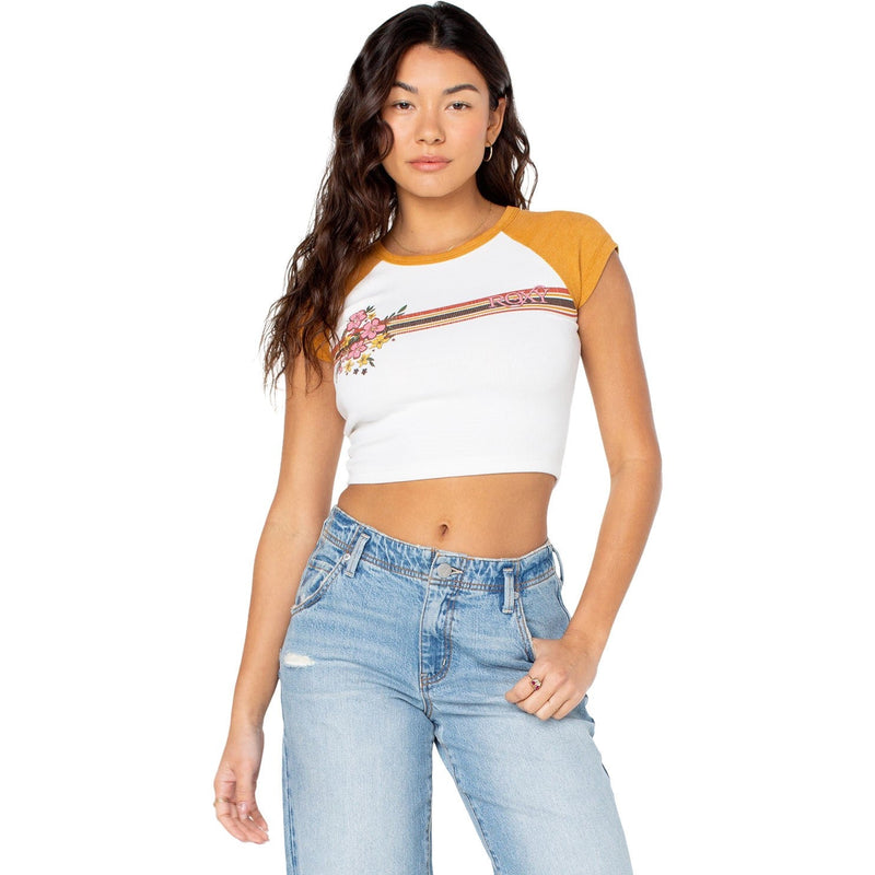 Roxy - Womens Retro Heritage Stripe Crop Ribbed T-Shirt