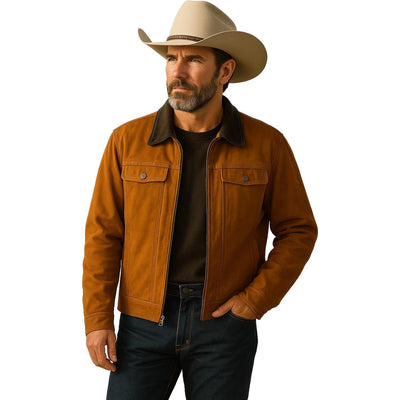 Scully - Mens Zip Front Jacket — Bourbon Lamb Suede