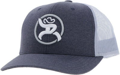 Roughy - Mens Strap 6-Panel Trucker Cap With Peach Circle Patch — Charcoal/White/White