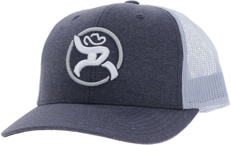 Roughy - Mens Strap 6-Panel Trucker Cap With Peach Circle Patch — Charcoal/White/White