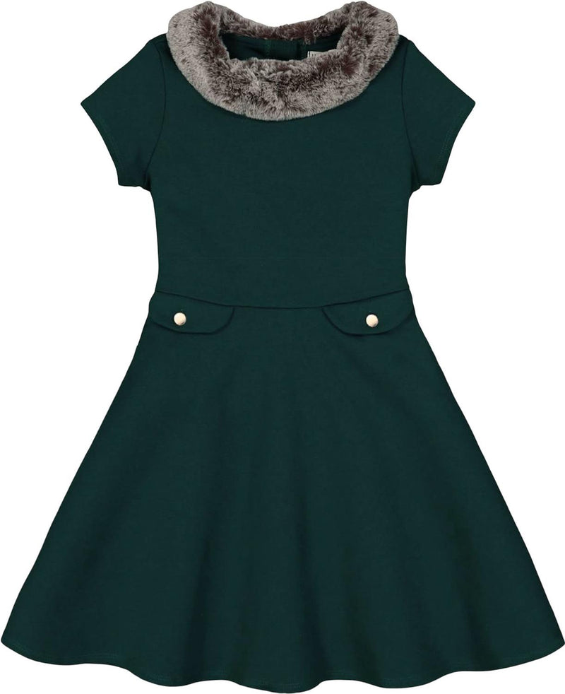 Hope & Henry - Girls Fit And Flare Ponte Dress With Faux Fur
