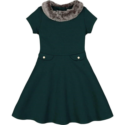 Hope & Henry - Girls Fit And Flare Ponte Dress With Faux Fur