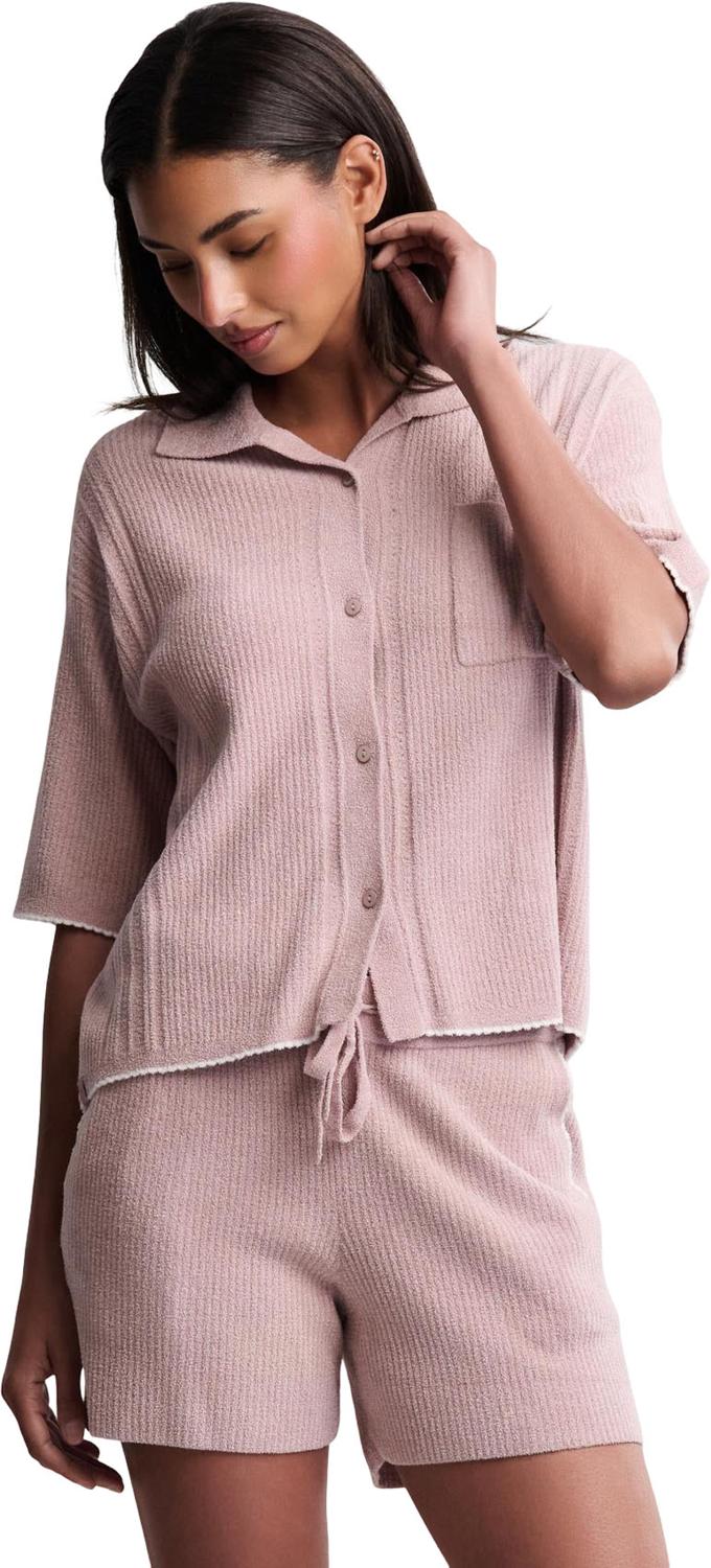 Barefoot Dreams - Womens CozyChic Ultra Lite Contrast Scallop Short Sleeve Shirt and Short Set