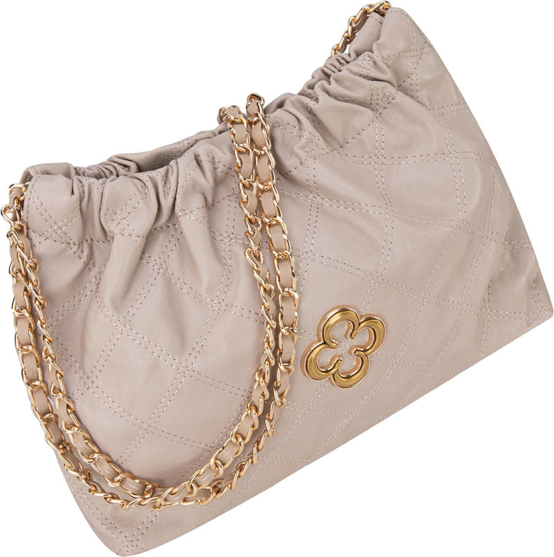 Milan Chiva - Womens Quilted Chain Strap Shoulder Bag — Beige