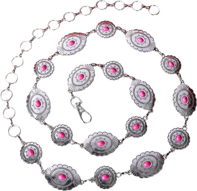 Rustic Couture - Womens Western Sunburst Concho Link Chain Belt — Hot Pink