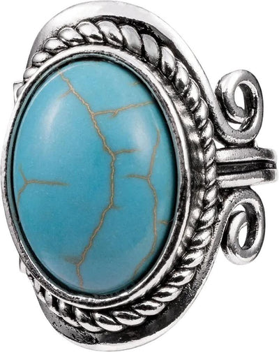 Rustic Couture - Womens Vintage Oval Silver/Bronze Etched Ring — Turquoise