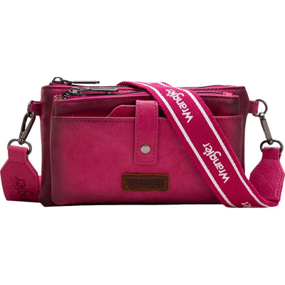 Wrangler - Womens Dual Zipper Compartment Crossbody Bag — Hot Pink