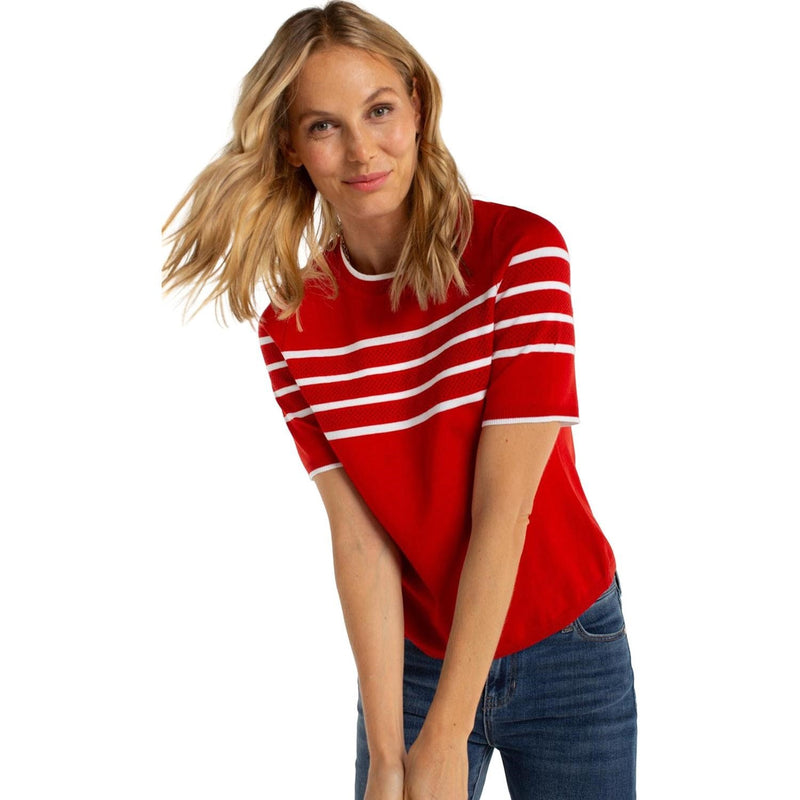 Liverpool Los Angeles - Womens Short Sleeve Crew Neck Sweater — fbrick/white stp