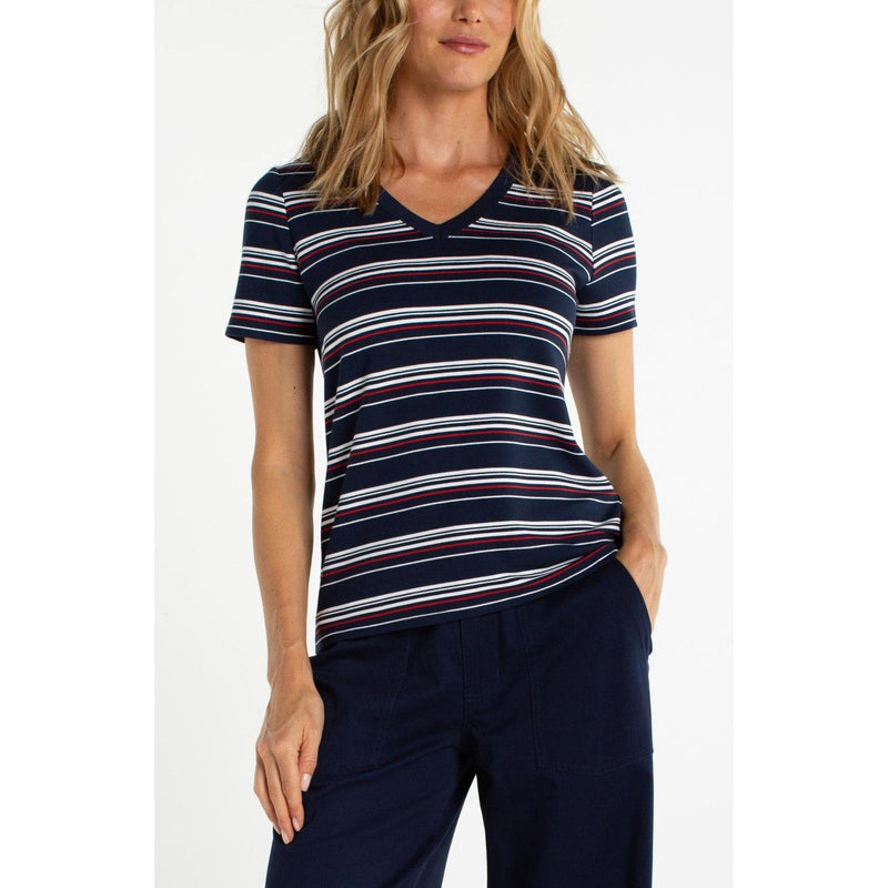 Liverpool Los Angeles - Womens Short Sleeve V-Neck Knit T-Shirt — dnavy/white/fb stp