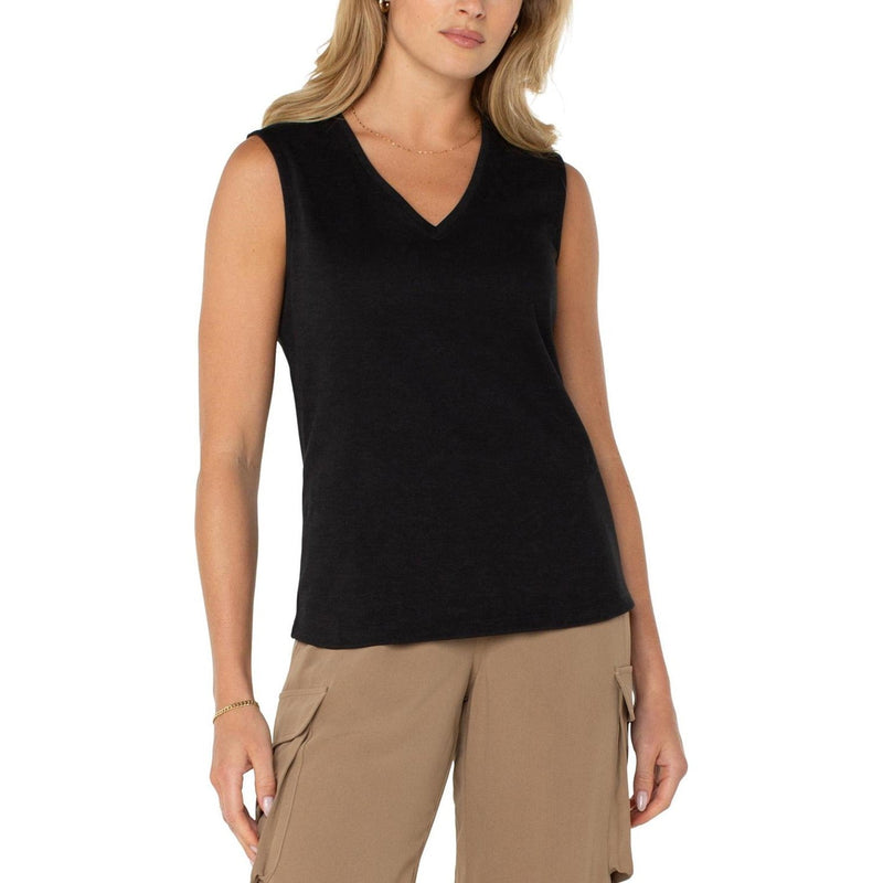 Liverpool Los Angeles - Womens Sleeveless V Neck Knit Top — black