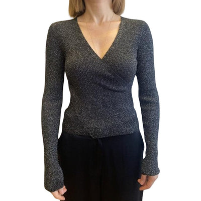 Mavi - Womens Wrap-Inspired Long Sleeve Lurex Sweater